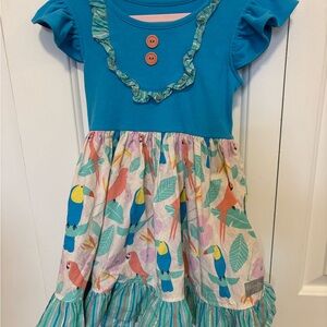 Blue Parrot Print Kids Dress